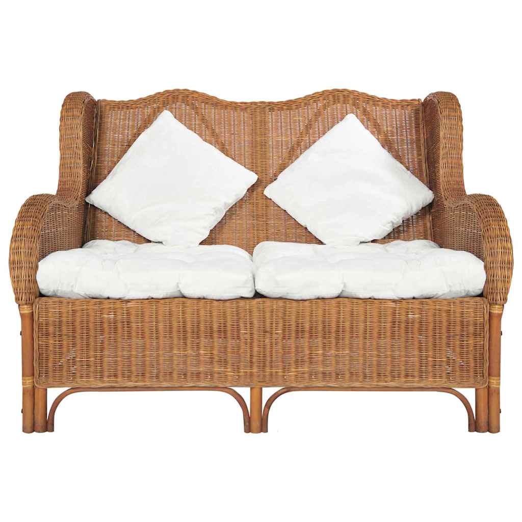 Canapé 2 places Marron clair Rotin naturel et lin - XIOS