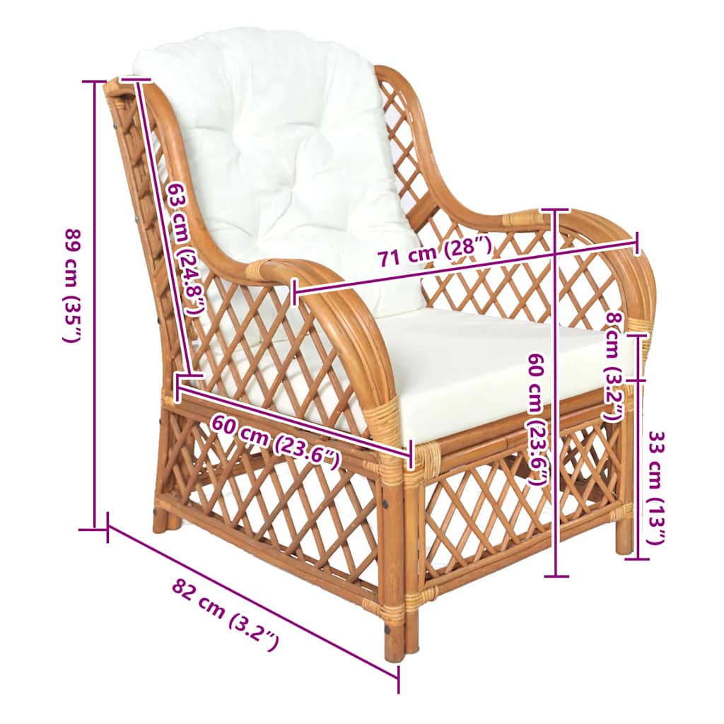 Canapé avec coussin Marron clair Rotin naturel et lin - XIOS