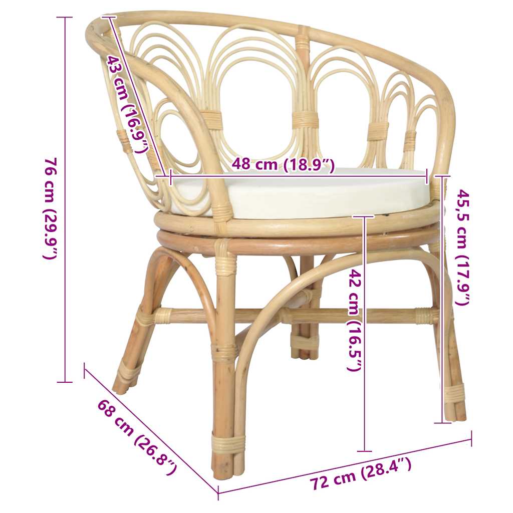 Chaise à manger avec coussin Rotin naturel et lin