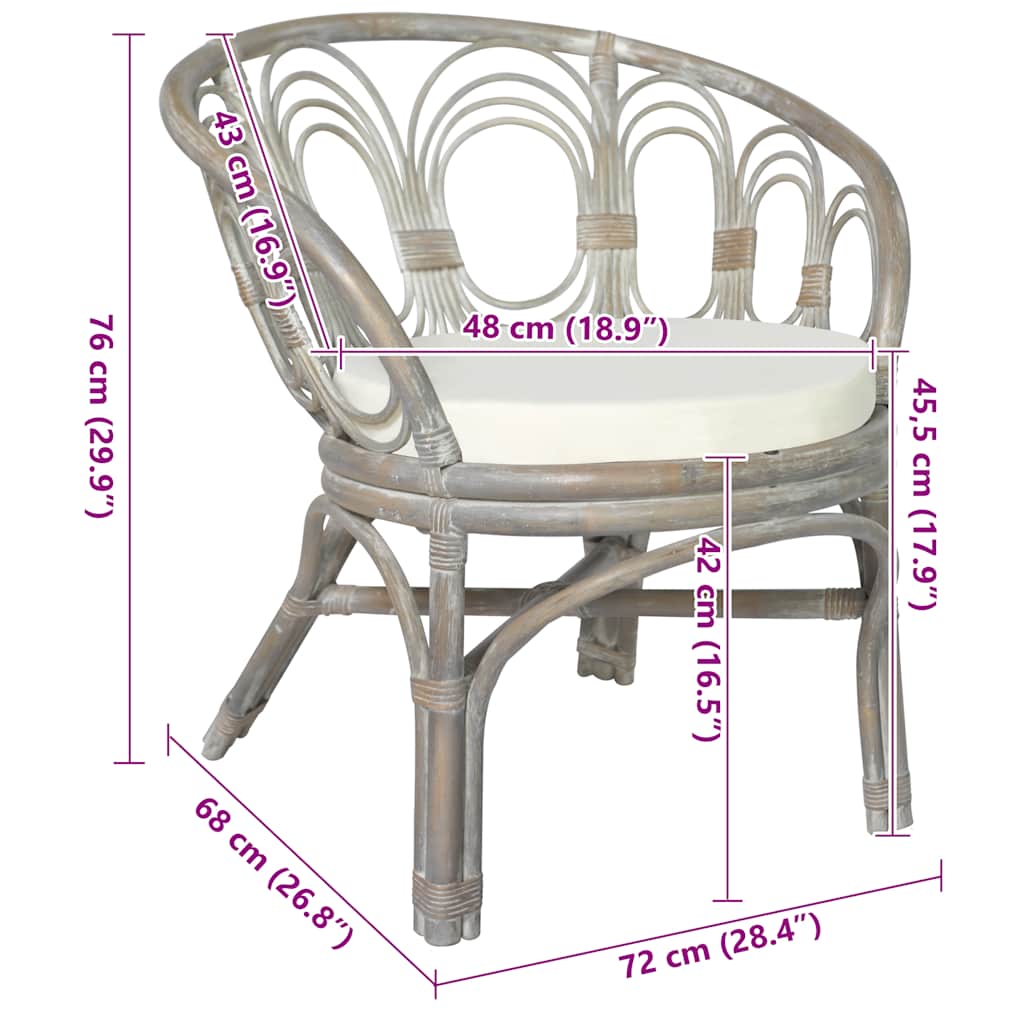 Chaise de salle à manger avec coussin gris Rotin naturel et lin - XIOS