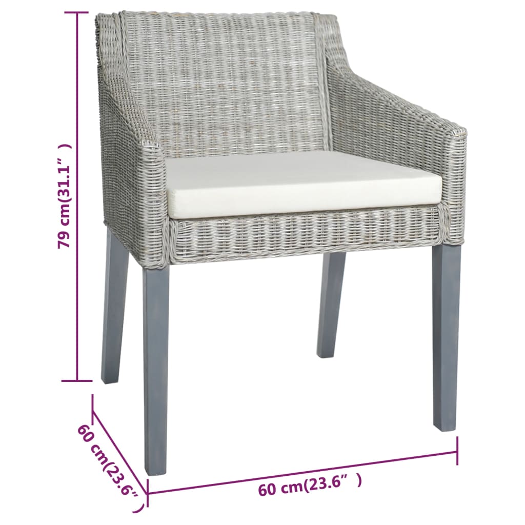 Chaise à manger avec coussin Gris Rotin naturel - XIOS