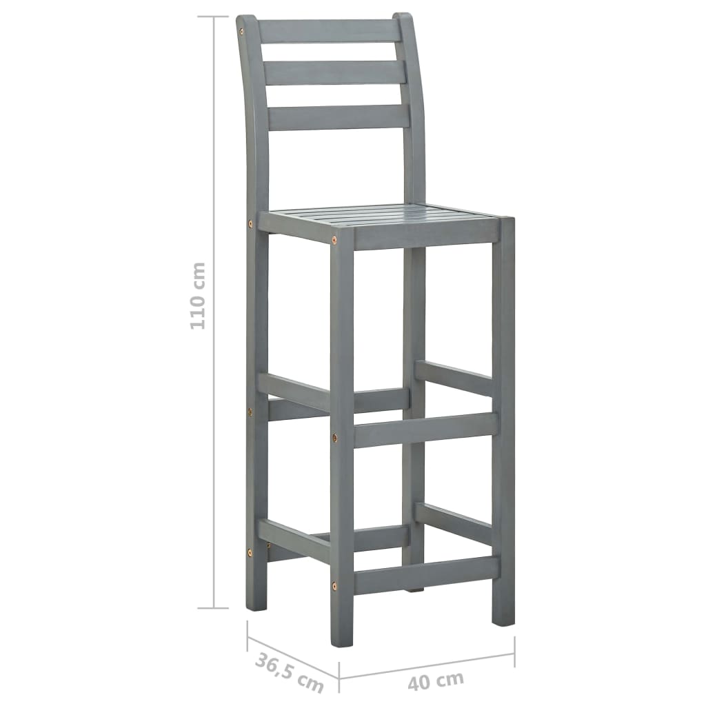 Tabourets de bar lot de 2 gris bois d'acacia massif Tabourets de bar vidaXL