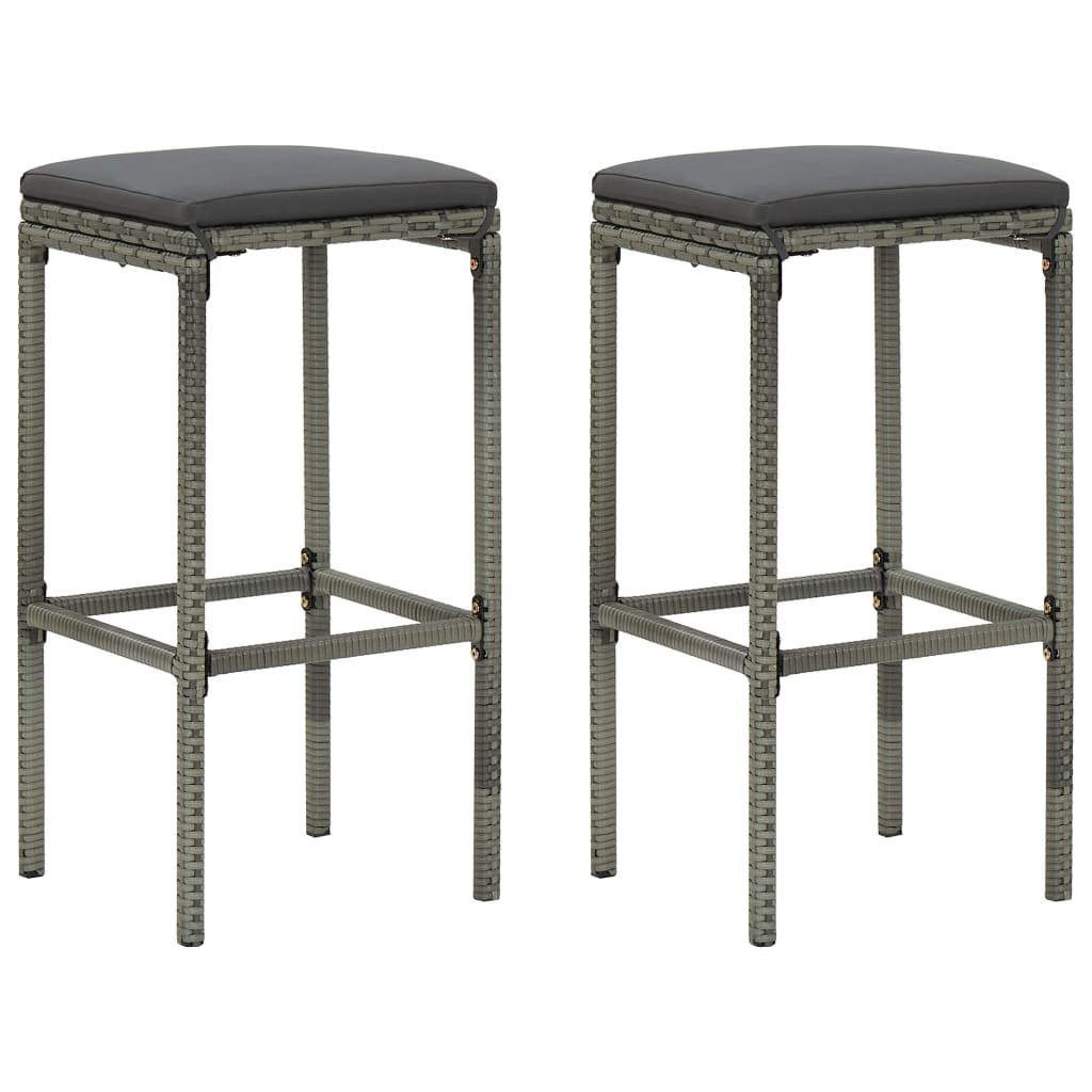 Tabourets de bar avec coussins lot de 2 gris résine tressée - XIOS