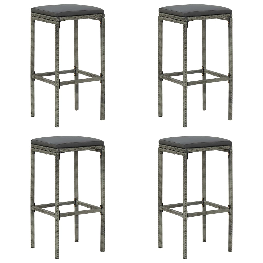 Tabourets de bar avec coussins lot de 4 gris résine tressée - XIOS