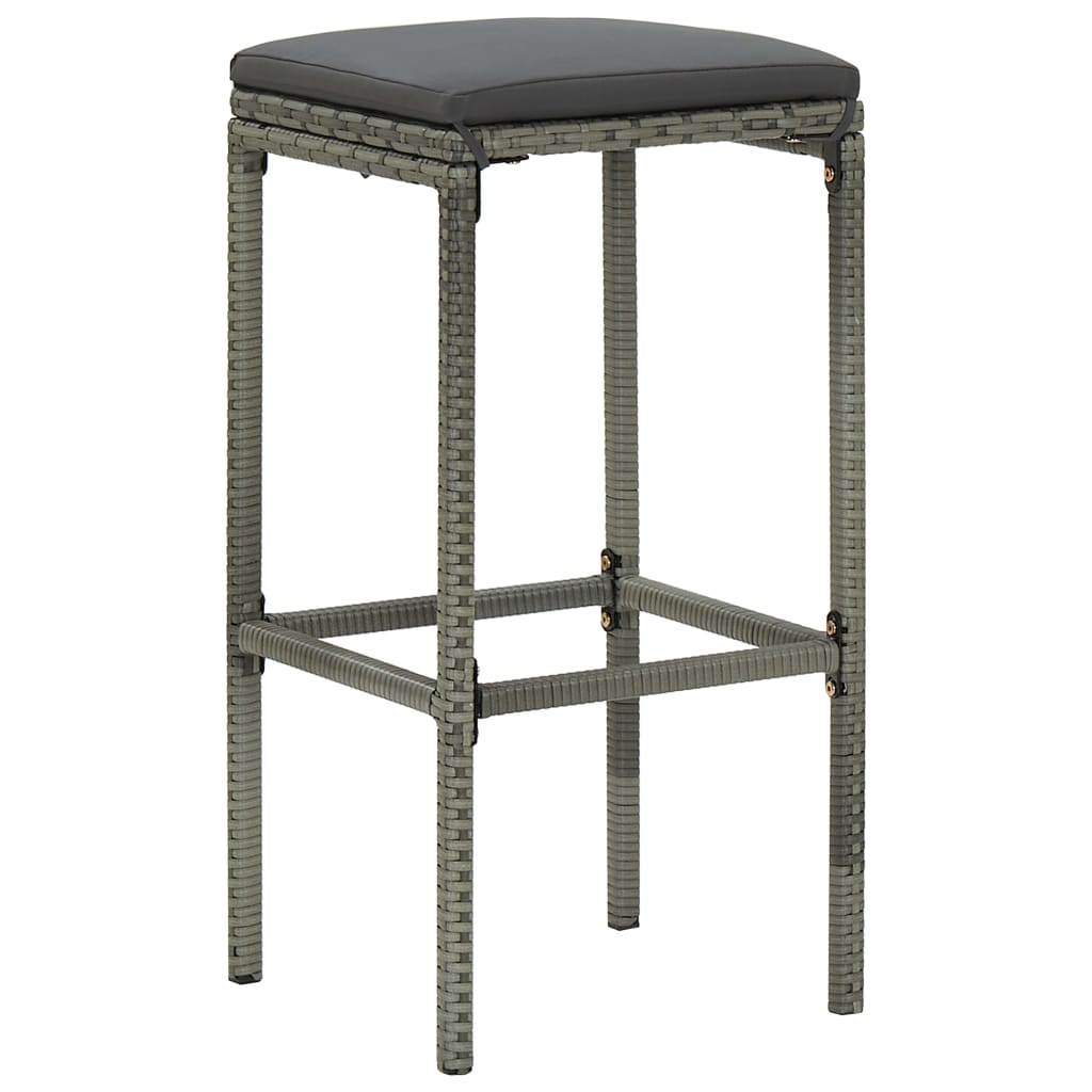 Tabourets de bar avec coussins lot de 4 gris résine tressée - XIOS