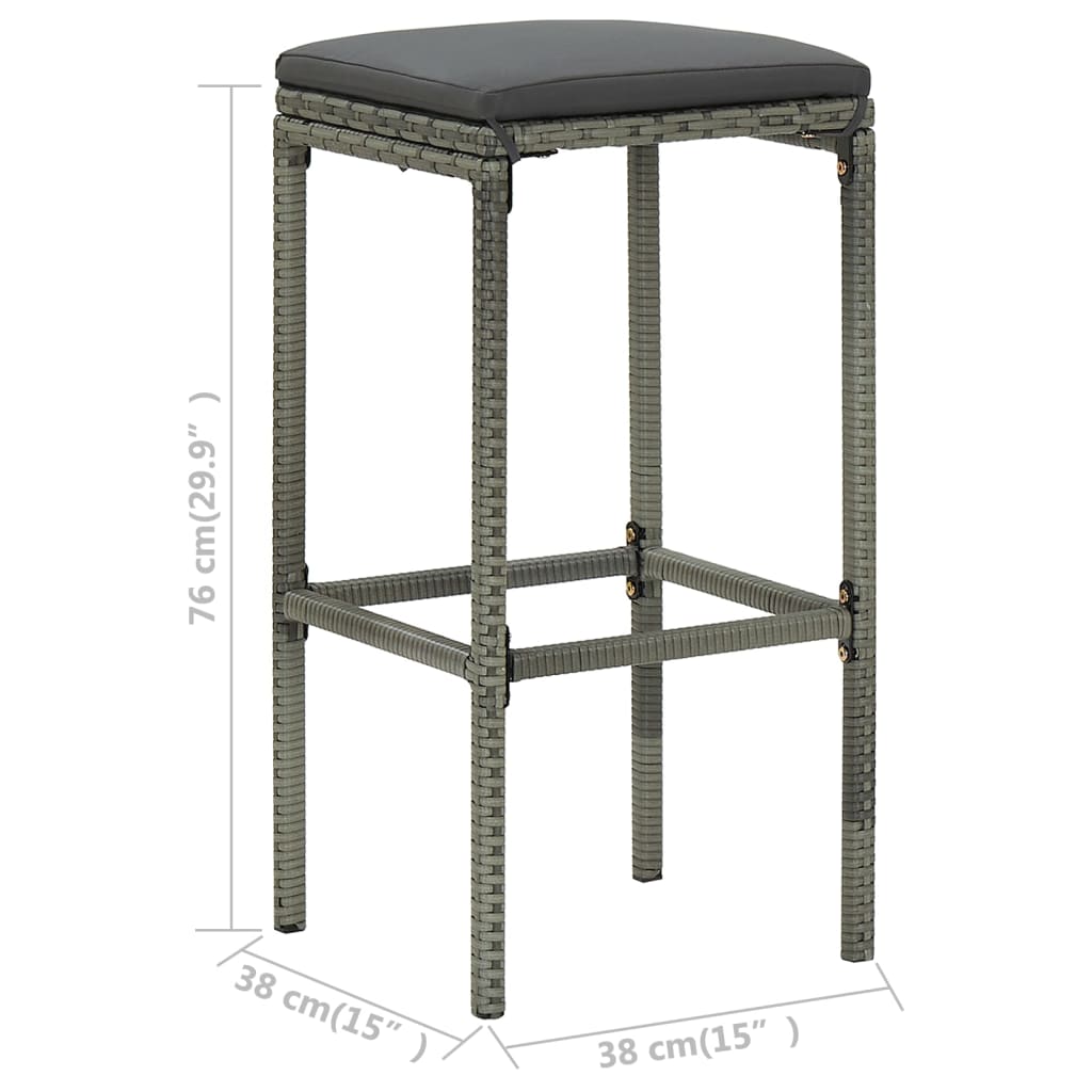 Tabourets de bar avec coussins lot de 4 gris résine tressée - XIOS
