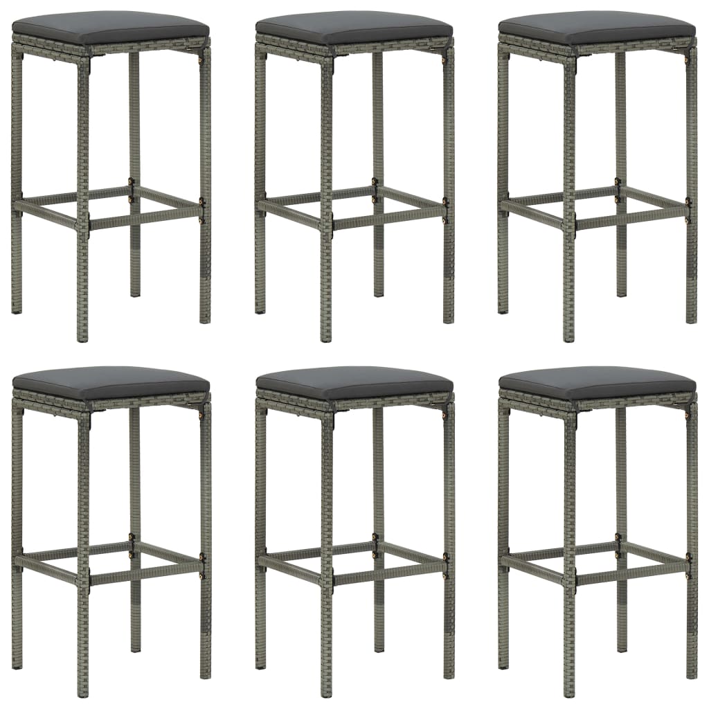 Tabourets de bar avec coussins lot de 6 gris résine tressée - XIOS