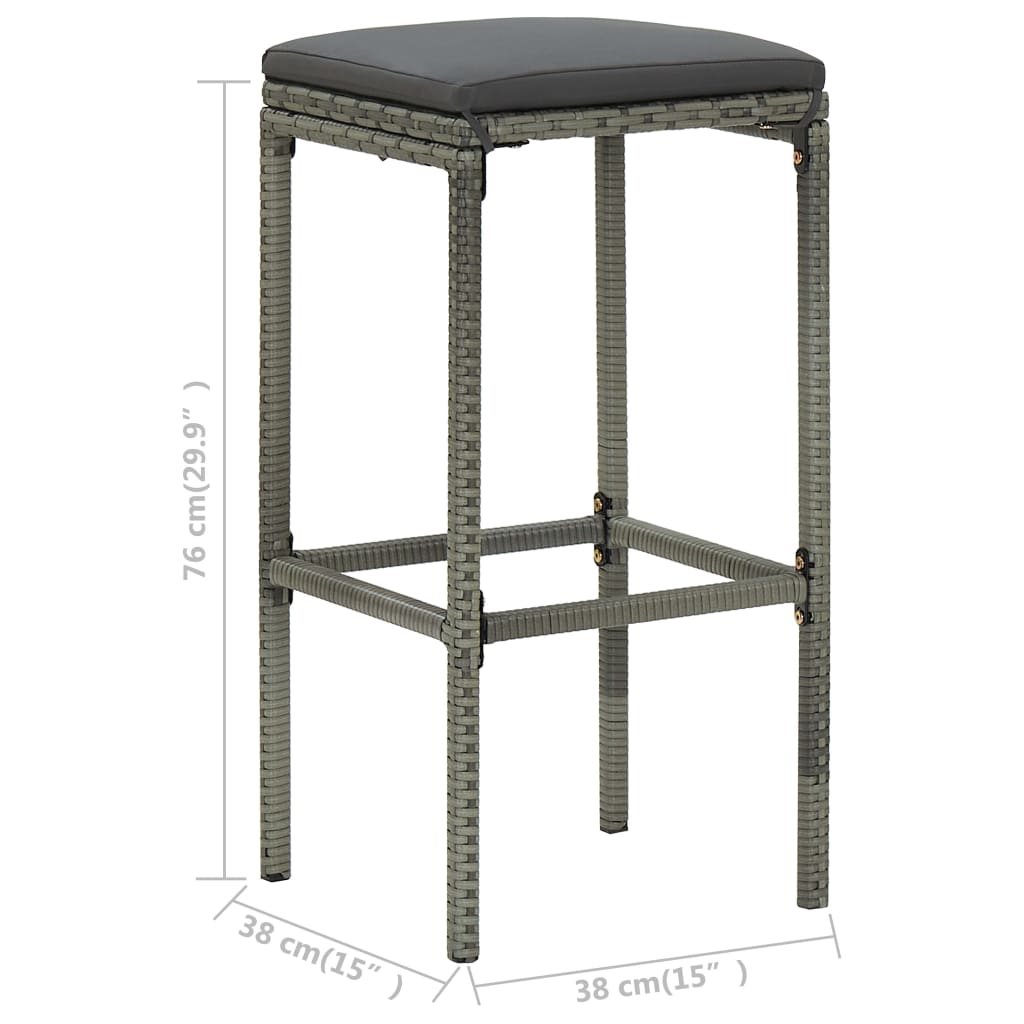 Tabourets de bar avec coussins lot de 6 gris résine tressée - XIOS