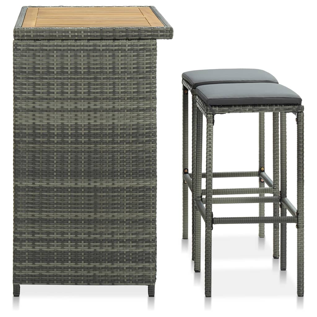 Ensemble de bar 3 pcs Résine tressée Gris - XIOS