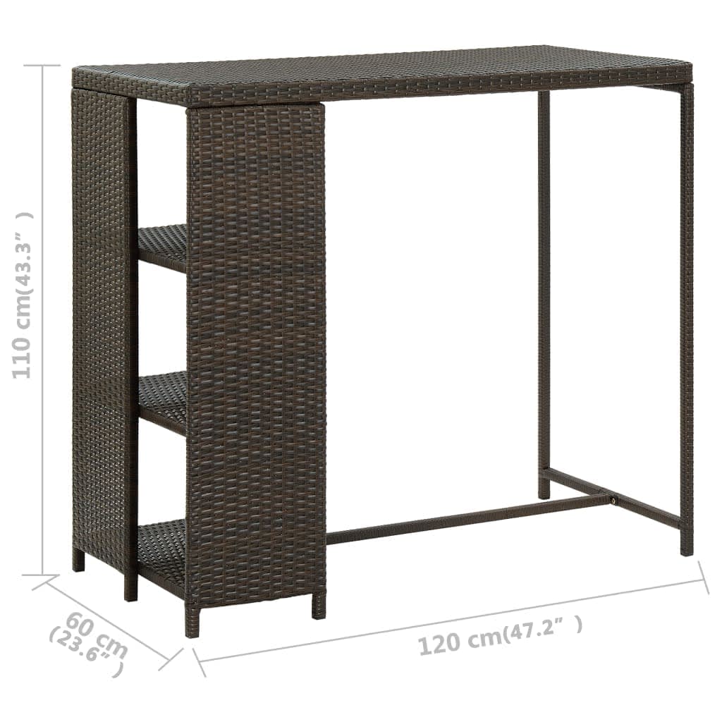 Table de bar avec rangement Marron 120x60x110 cm Résine tressée - XIOS