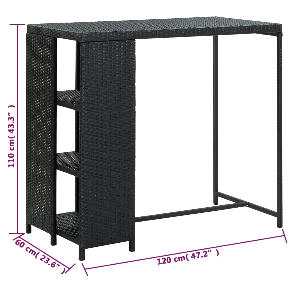 Table de bar avec rangement Noir 120x60x110 cm Résine tressée - XIOS