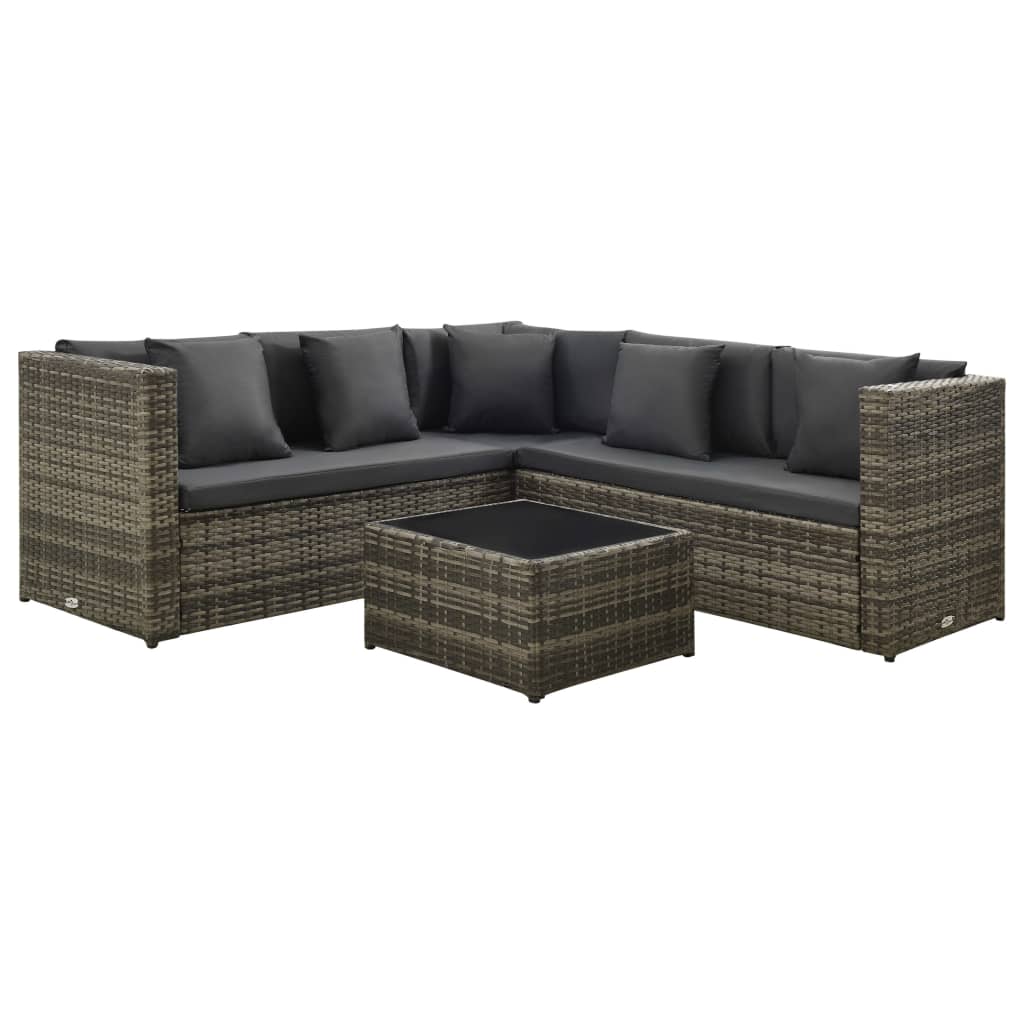 Salon de jardin 4 pcs avec coussins résine tressée gris