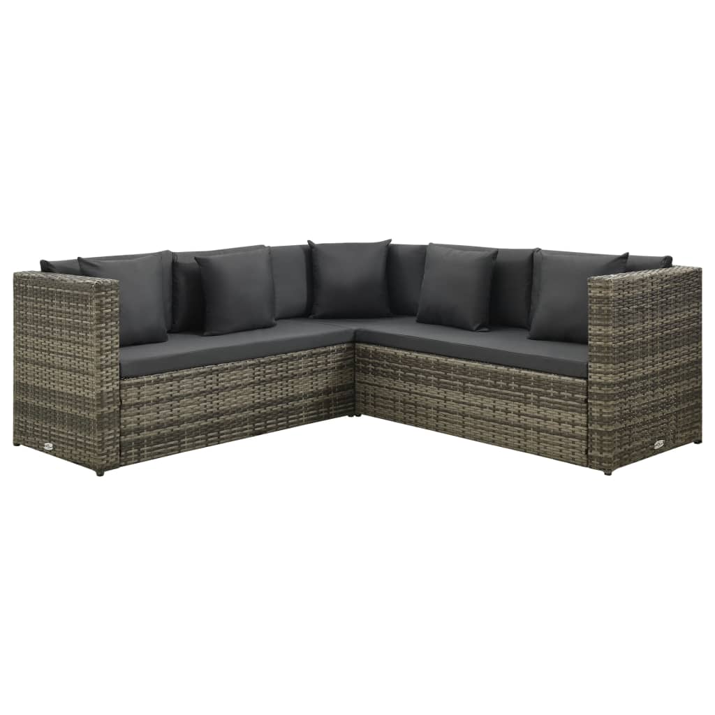 Salon de jardin 4 pcs avec coussins résine tressée gris