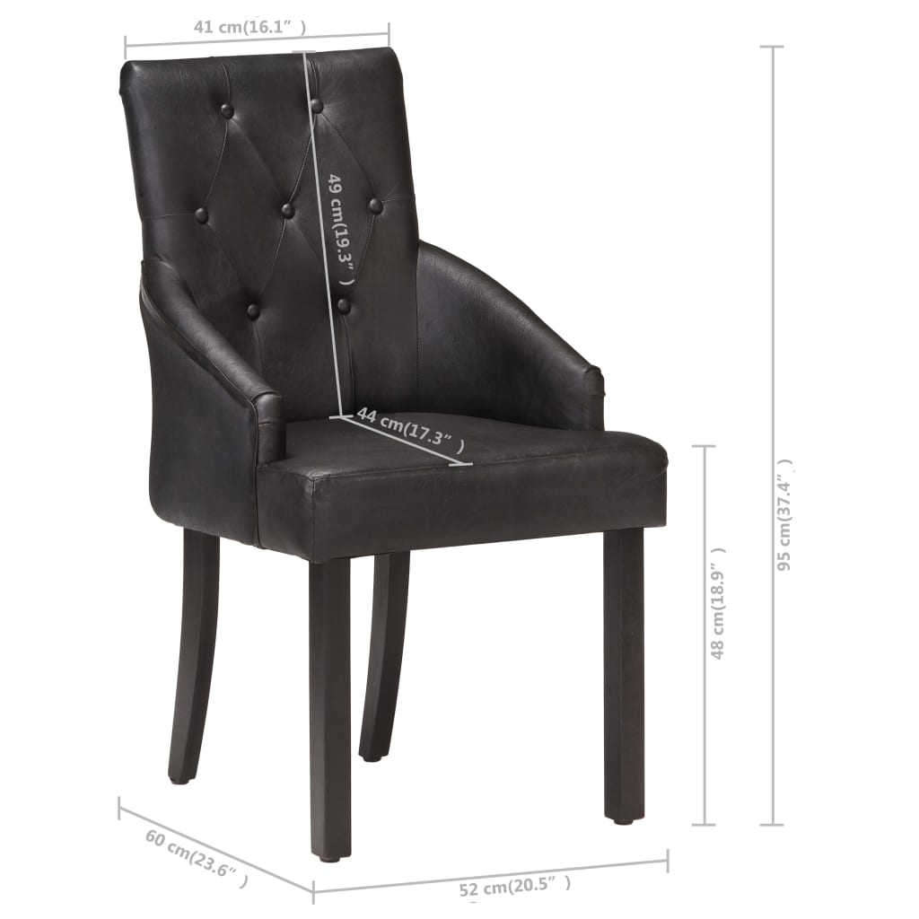 Chaises à manger lot de 4 noir cuir de chèvre véritable - XIOS