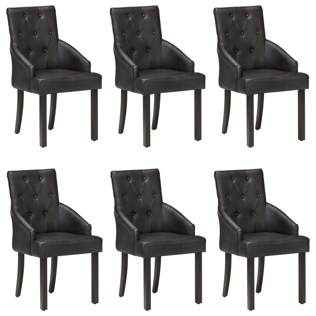 Chaises à manger lot de 6 noir cuir de chèvre véritable - XIOS