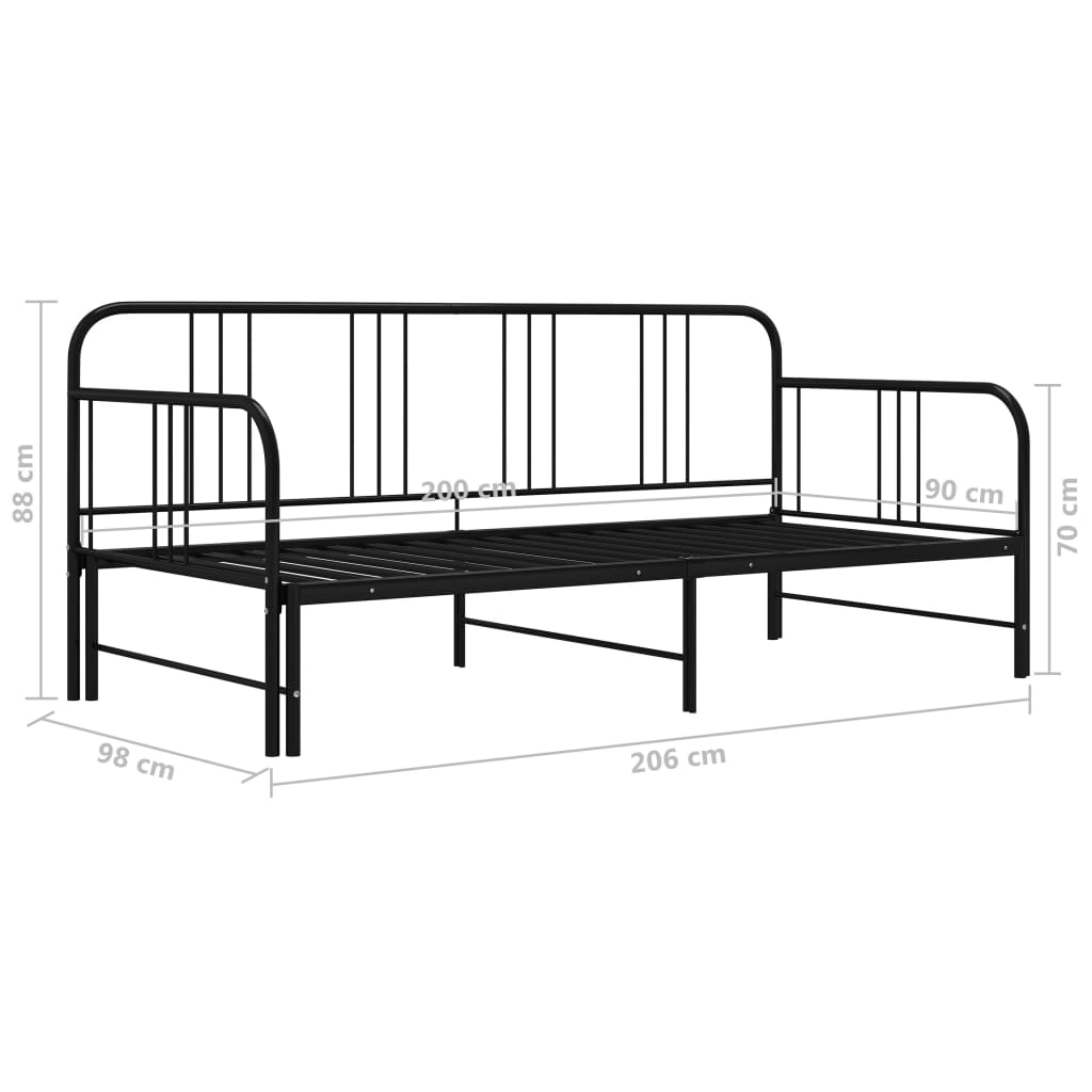 Cadre de canapé-lit extensible sans matelas Noir Métal 90x200cm - XIOS