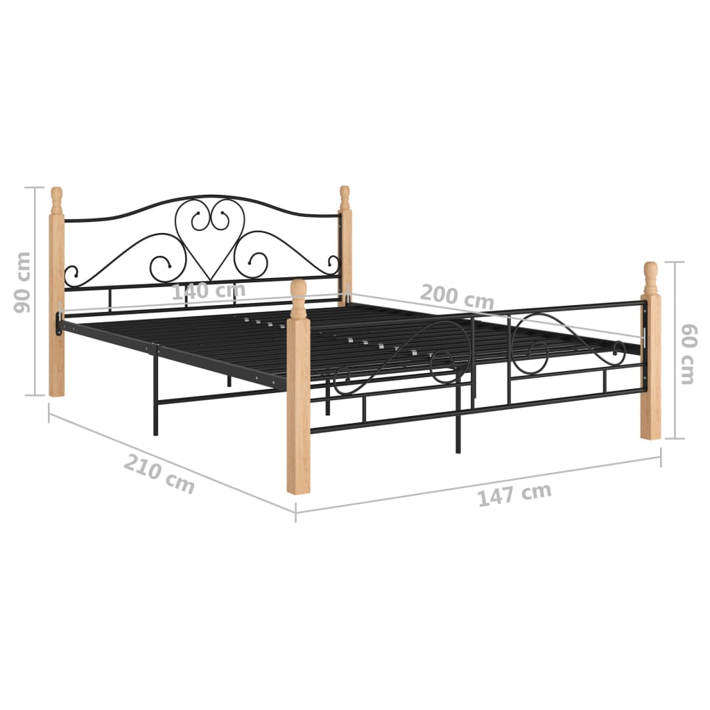 Cadre de lit avec tête de lit sans matelas noir 140x200cm métal - XIOS