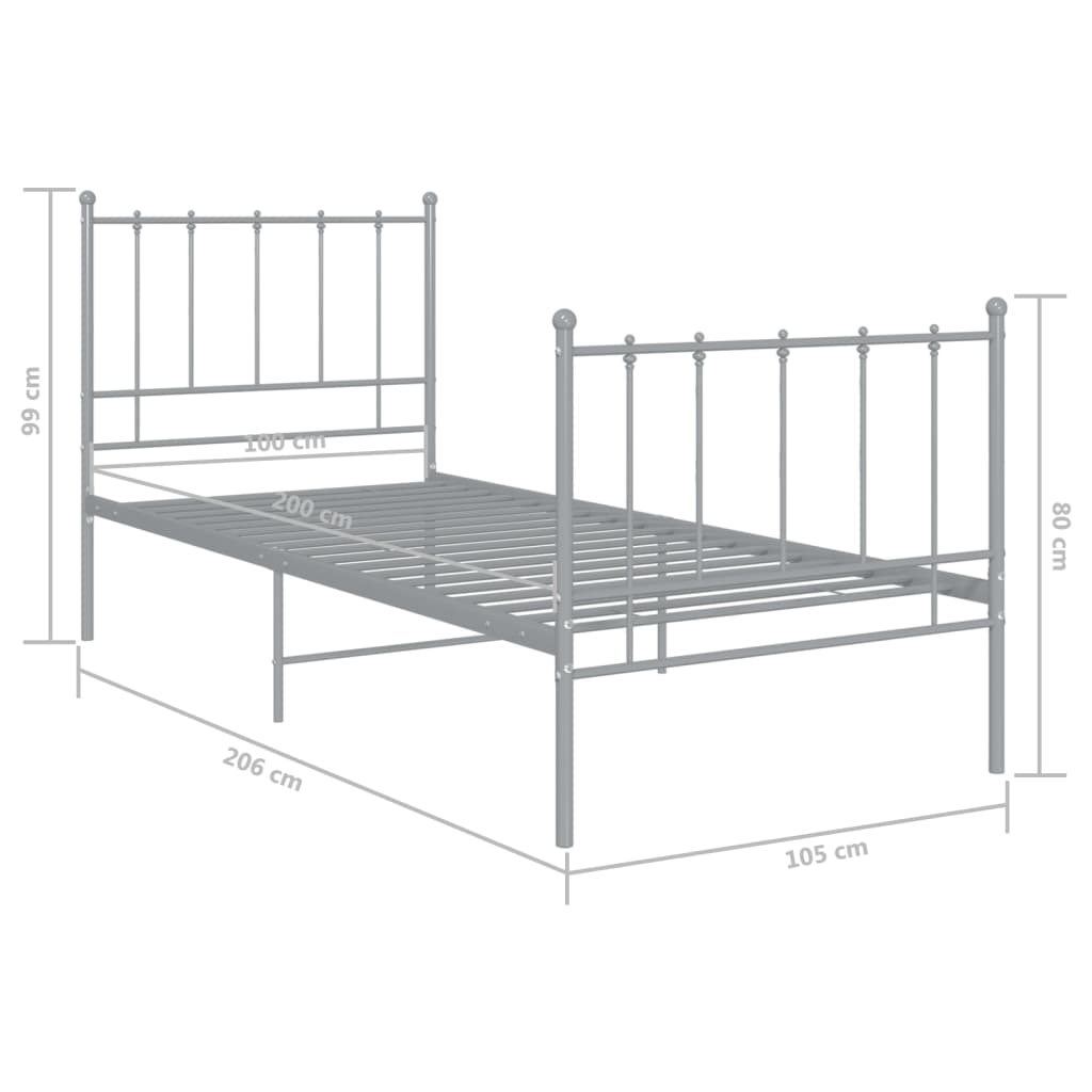 Cadre de lit sans matelas gris métal 100x200 cm - XIOS