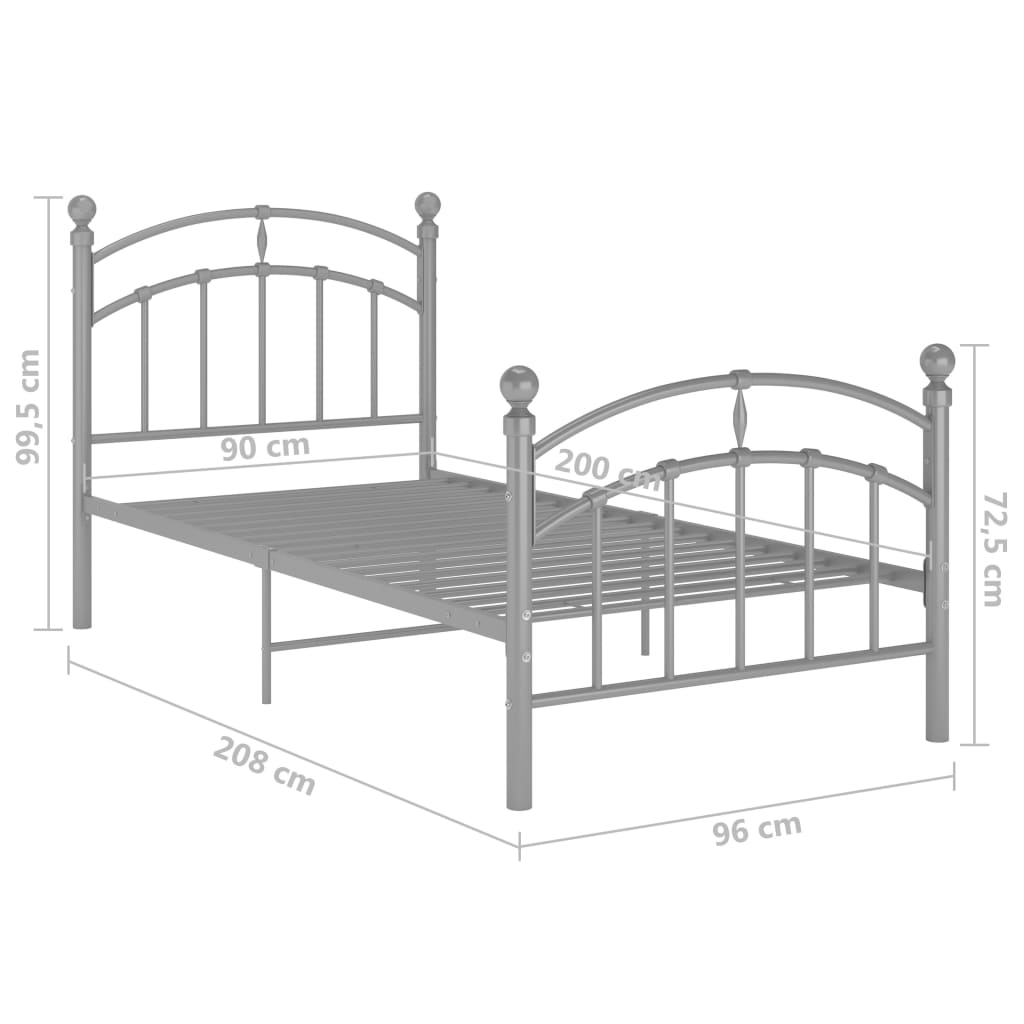 Cadre de lit sans matelas gris métal 90x200 cm - XIOS