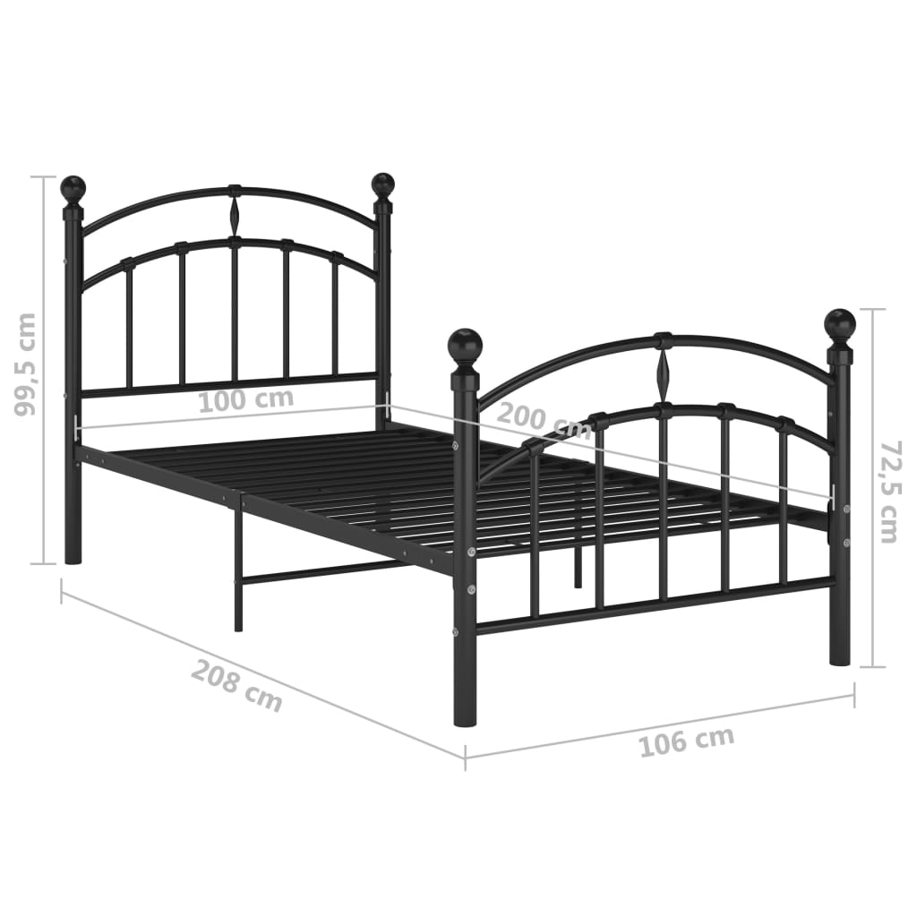 Cadre de lit sans matelas noir métal 100x200 cm - XIOS