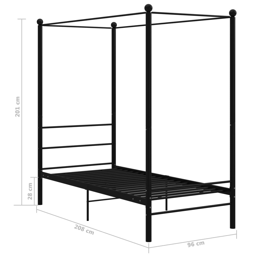 Cadre de lit à baldaquin sans matelas noir métal 90x200 cm - XIOS