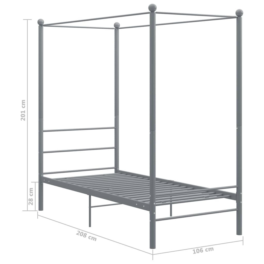 Cadre de lit à baldaquin sans matelas gris métal 90x200 cm - XIOS