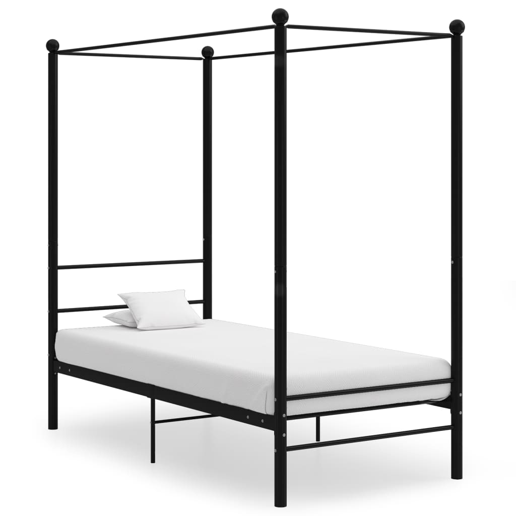 Cadre de lit à baldaquin sans matelas noir métal 100x200 cm - XIOS
