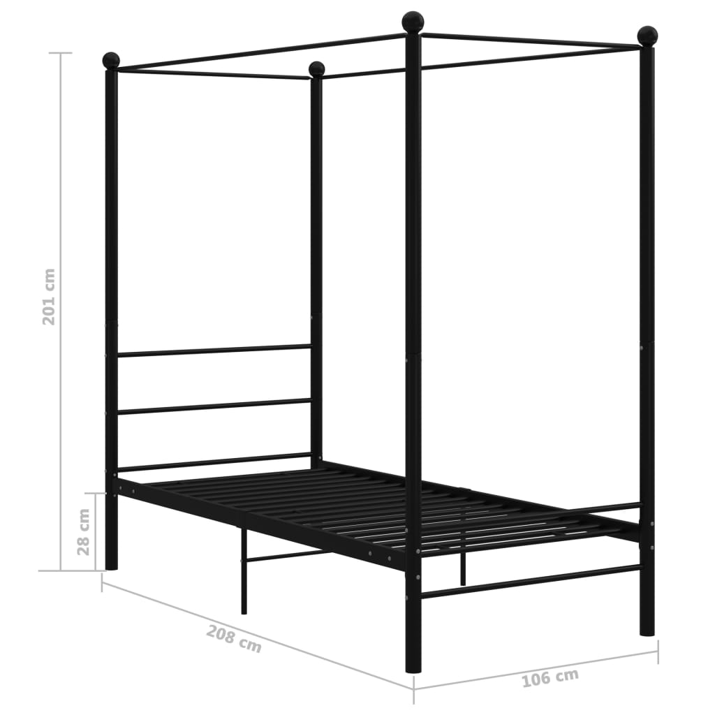 Cadre de lit à baldaquin sans matelas noir métal 100x200 cm - XIOS