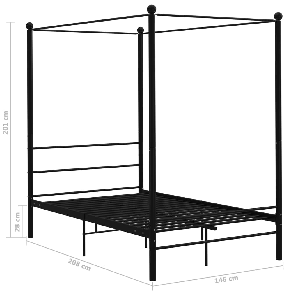 Cadre de lit à baldaquin sans matelas noir 140x200 cm métal - XIOS