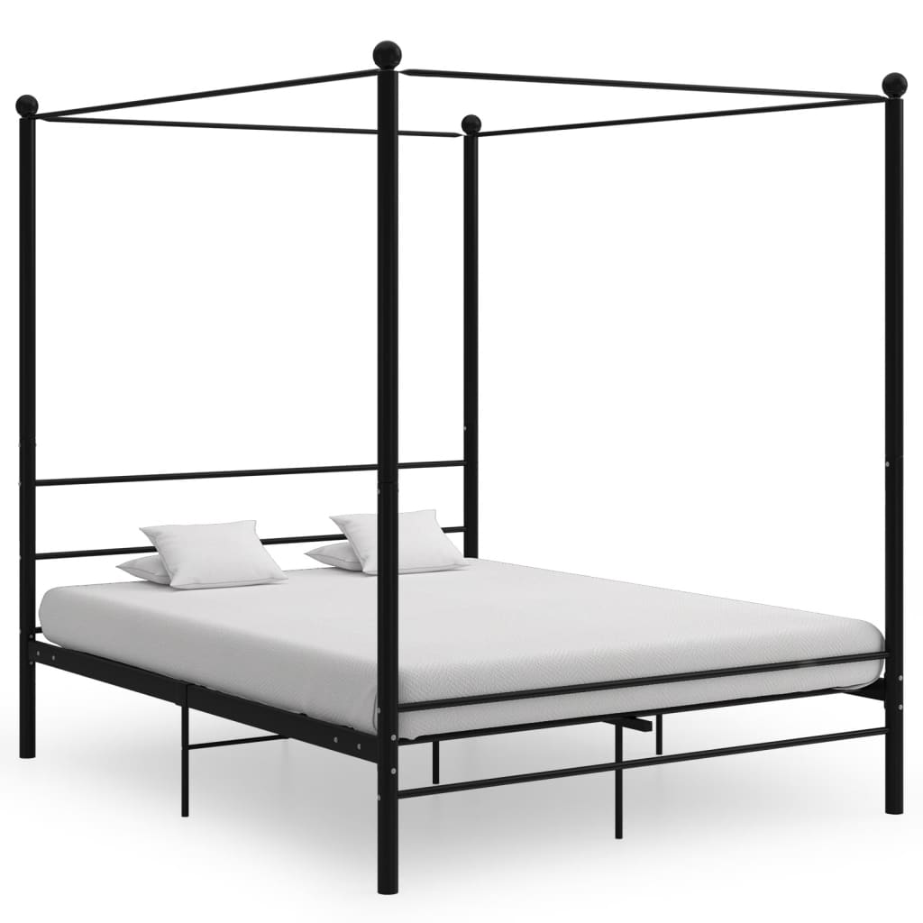Cadre de lit à baldaquin sans matelas noir 160x200 cm métal - XIOS