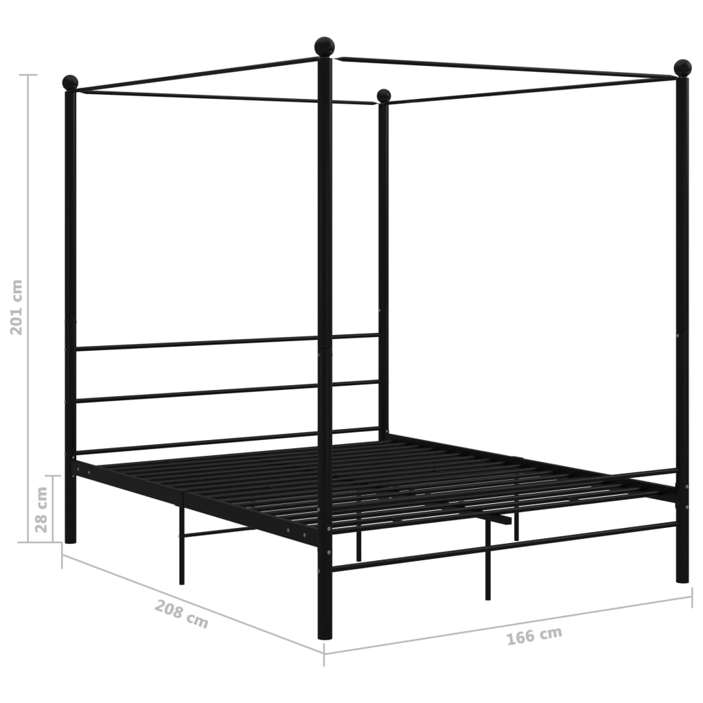 Cadre de lit à baldaquin sans matelas noir 160x200 cm métal - XIOS