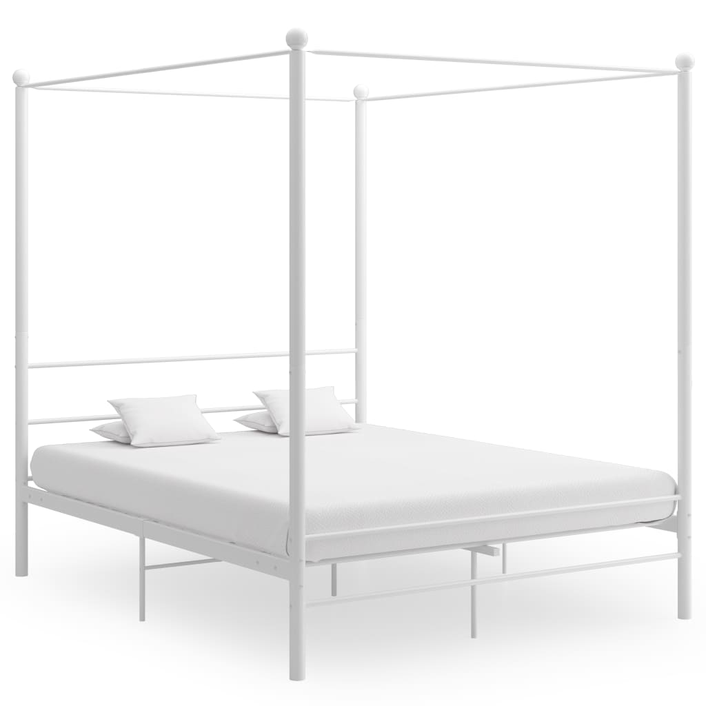 Cadre de lit à baldaquin sans matelas blanc 160x200 cm métal - XIOS