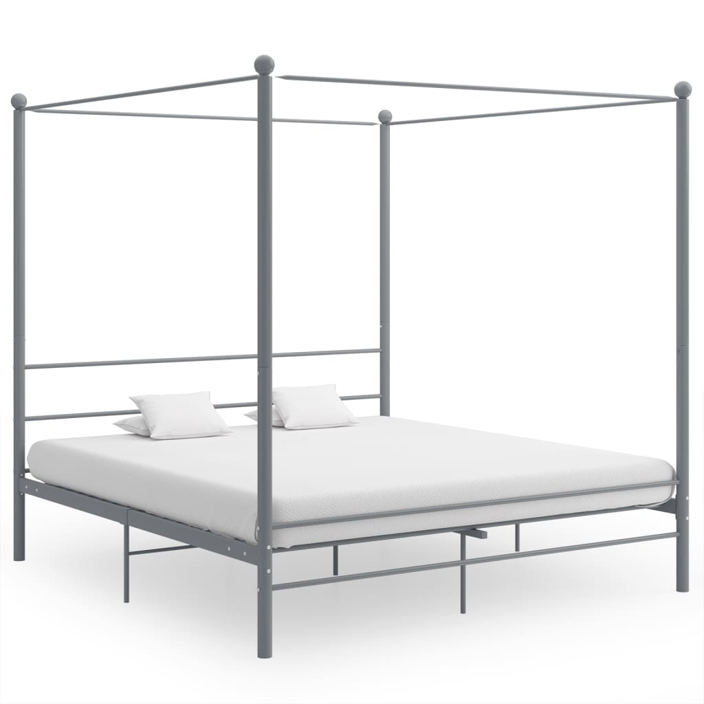 Cadre de lit à baldaquin sans matelas gris métal 200x200 cm - XIOS