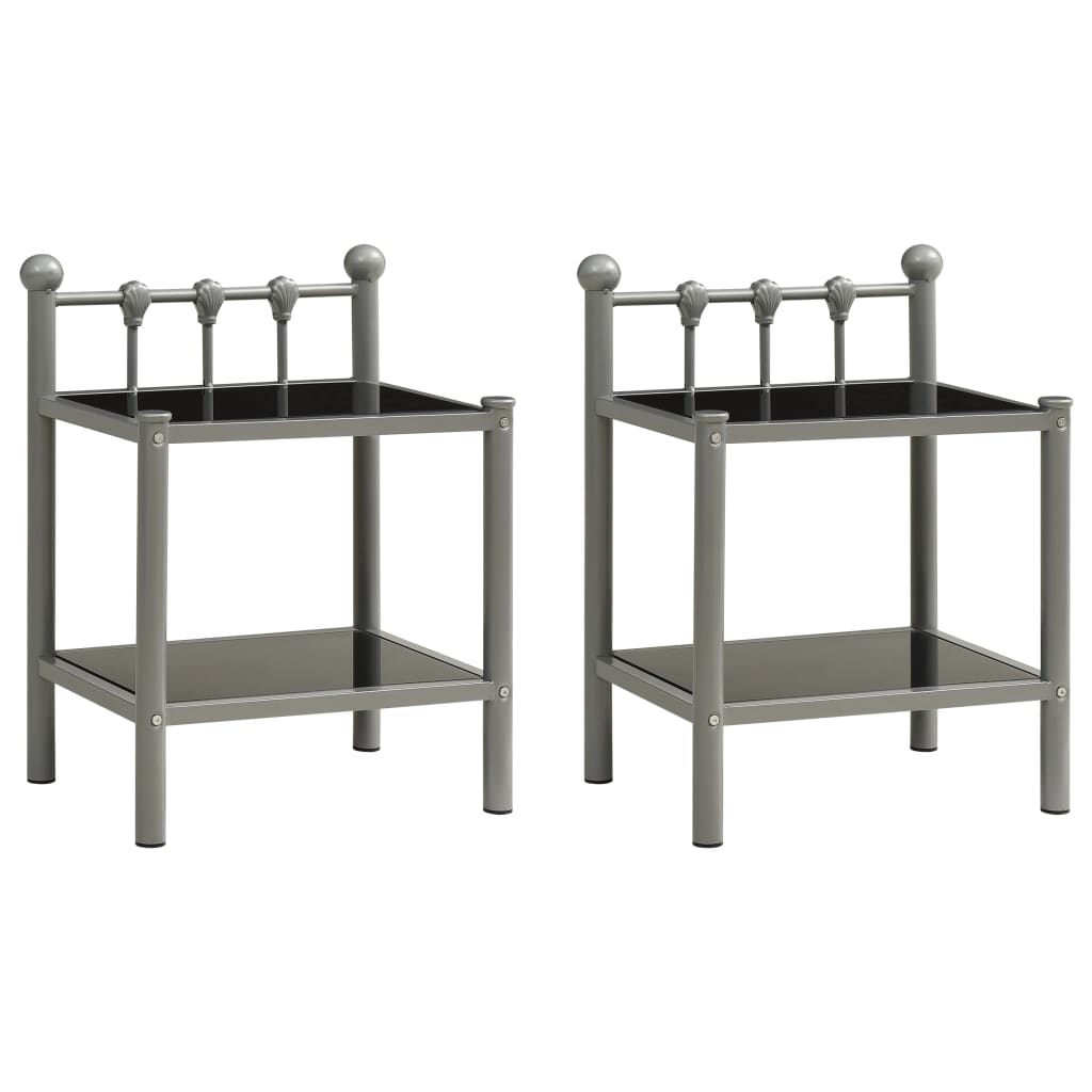 Tables de chevet 2 pcs Gris et noir Métal et verre - XIOS