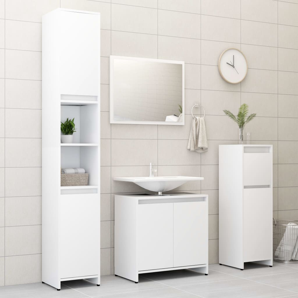 Ensemble de meubles de salle de bain 4pcs Blanc Bois ingénierie