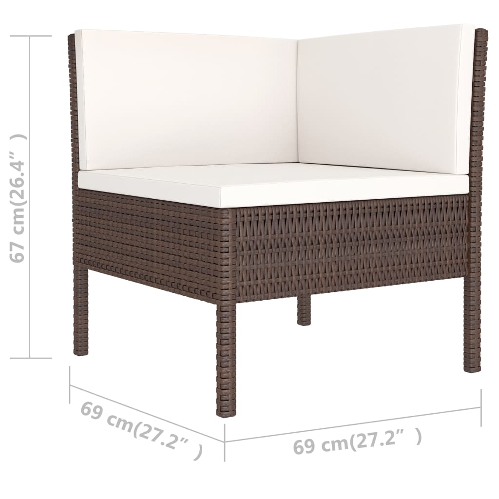 Salon de jardin 6 pcs avec coussins Résine tressée Marron