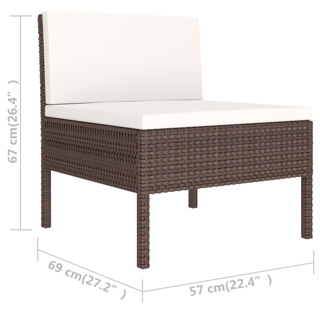 Salon de jardin 6 pcs avec coussins Résine tressée Marron
