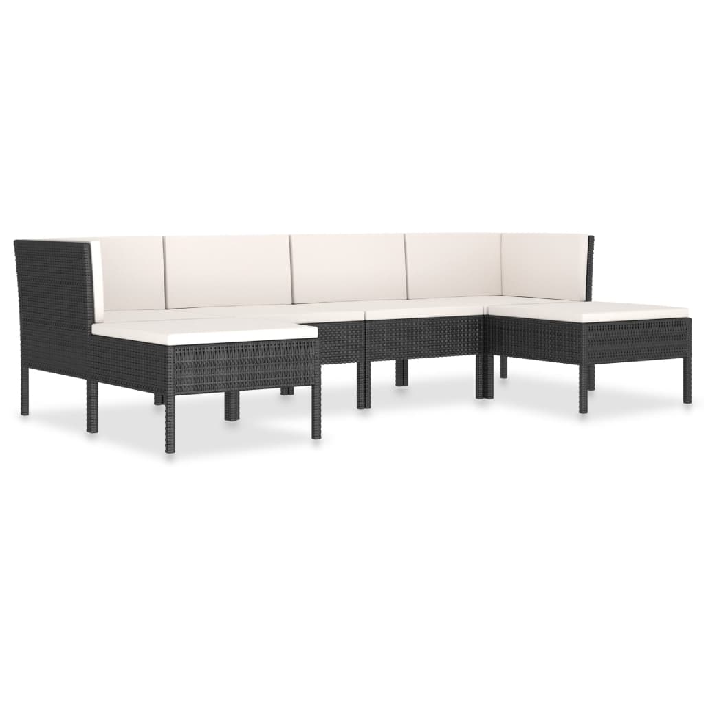 Salon de jardin 6 pcs avec coussins résine tressée noir