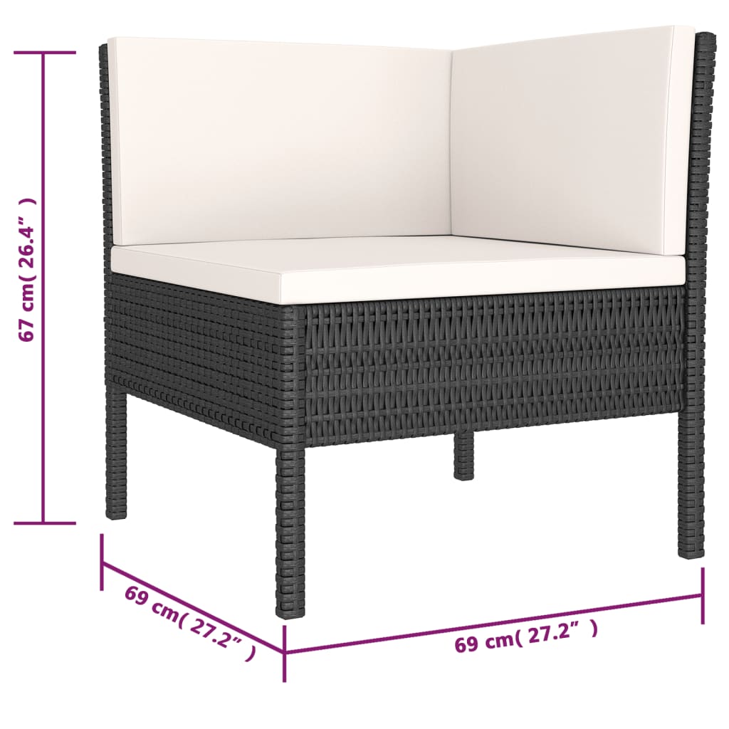 Salon de jardin 6 pcs avec coussins résine tressée noir