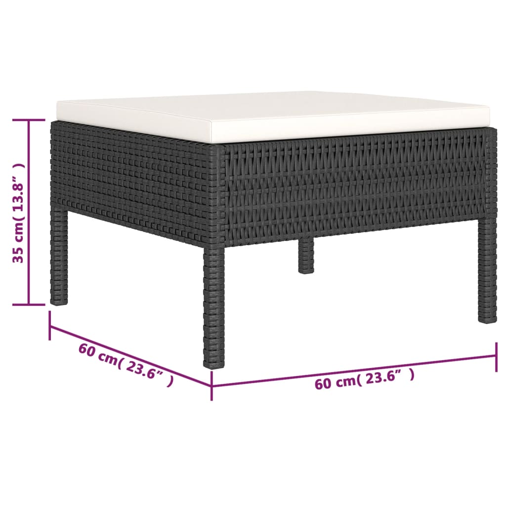Salon de jardin 6 pcs avec coussins résine tressée noir