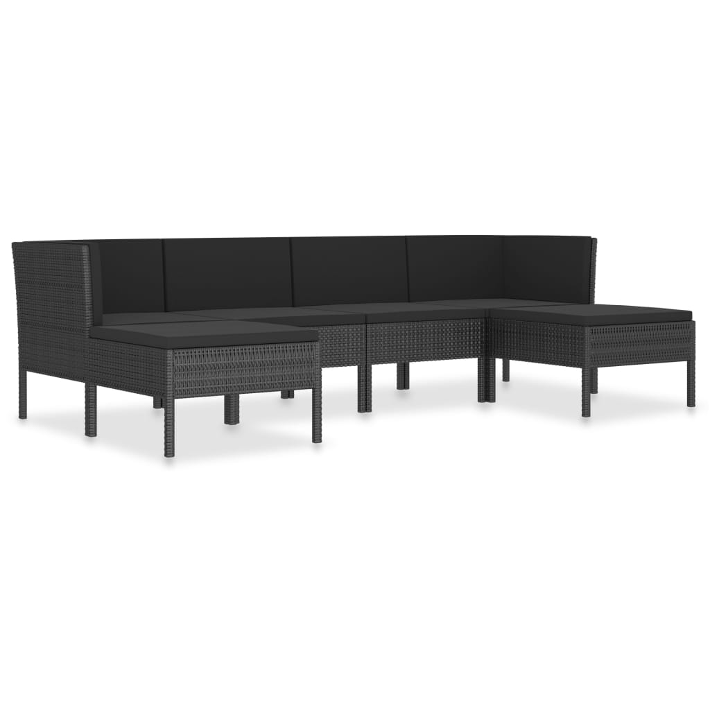 Salon de jardin 6 pcs avec coussins résine tressée noir