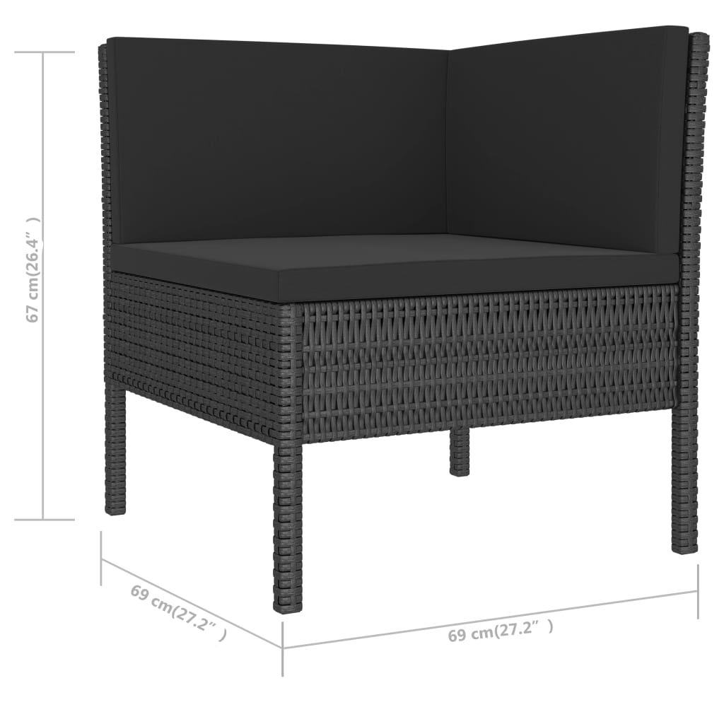 Salon de jardin 6 pcs avec coussins résine tressée noir