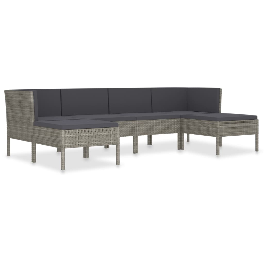 Salon de jardin 6 pcs avec coussins résine tressée gris