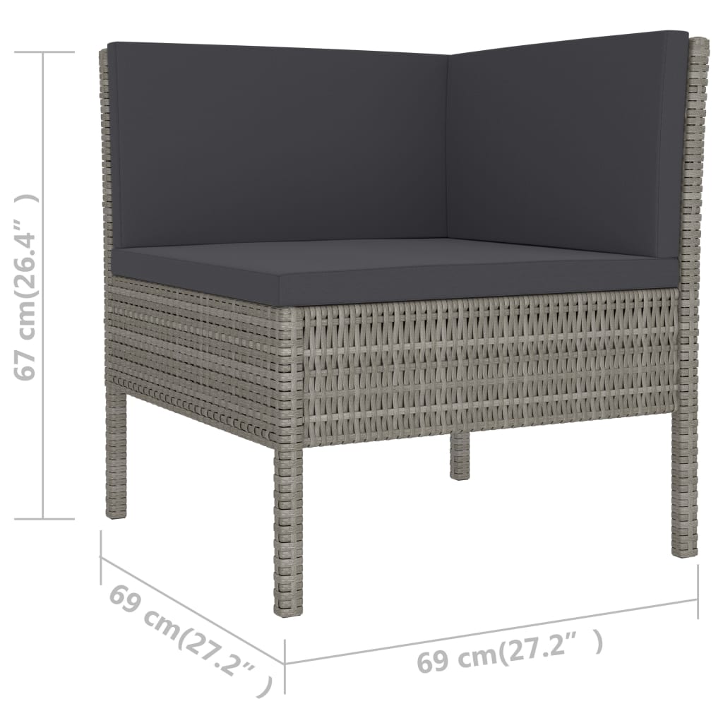 Salon de jardin 6 pcs avec coussins résine tressée gris