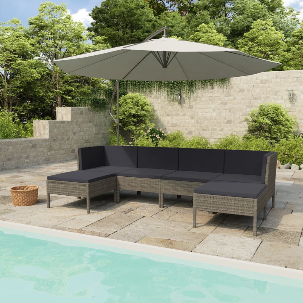 Salon de jardin 6 pcs avec coussins résine tressée gris