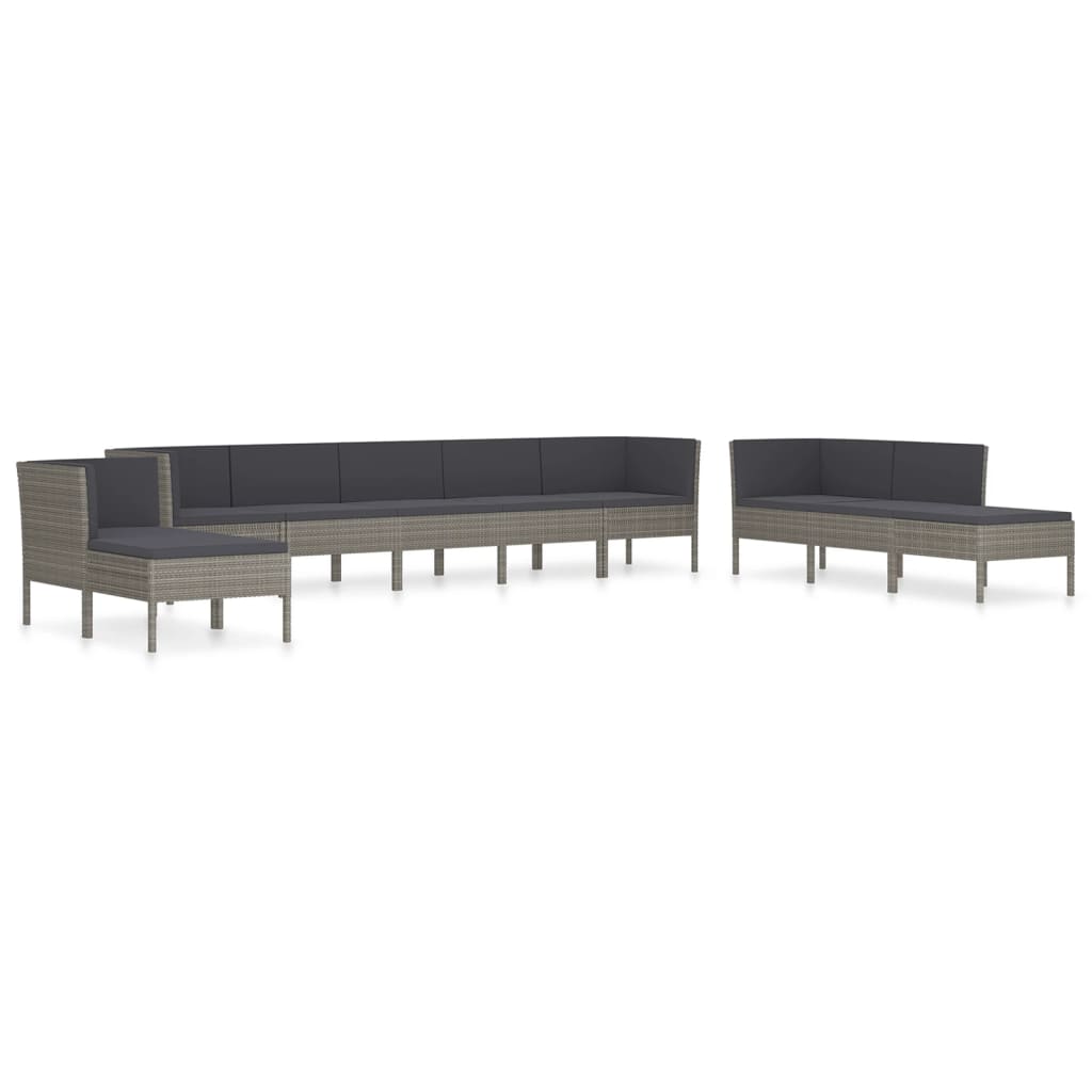 Salon de jardin 10 pcs avec coussins Résine tressée Gris
