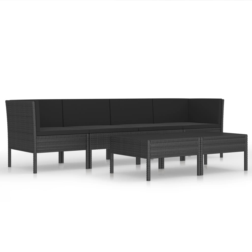 Salon de jardin 6 pcs avec coussins résine tressée noir