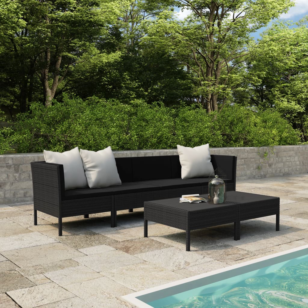 Salon de jardin 6 pcs avec coussins résine tressée noir