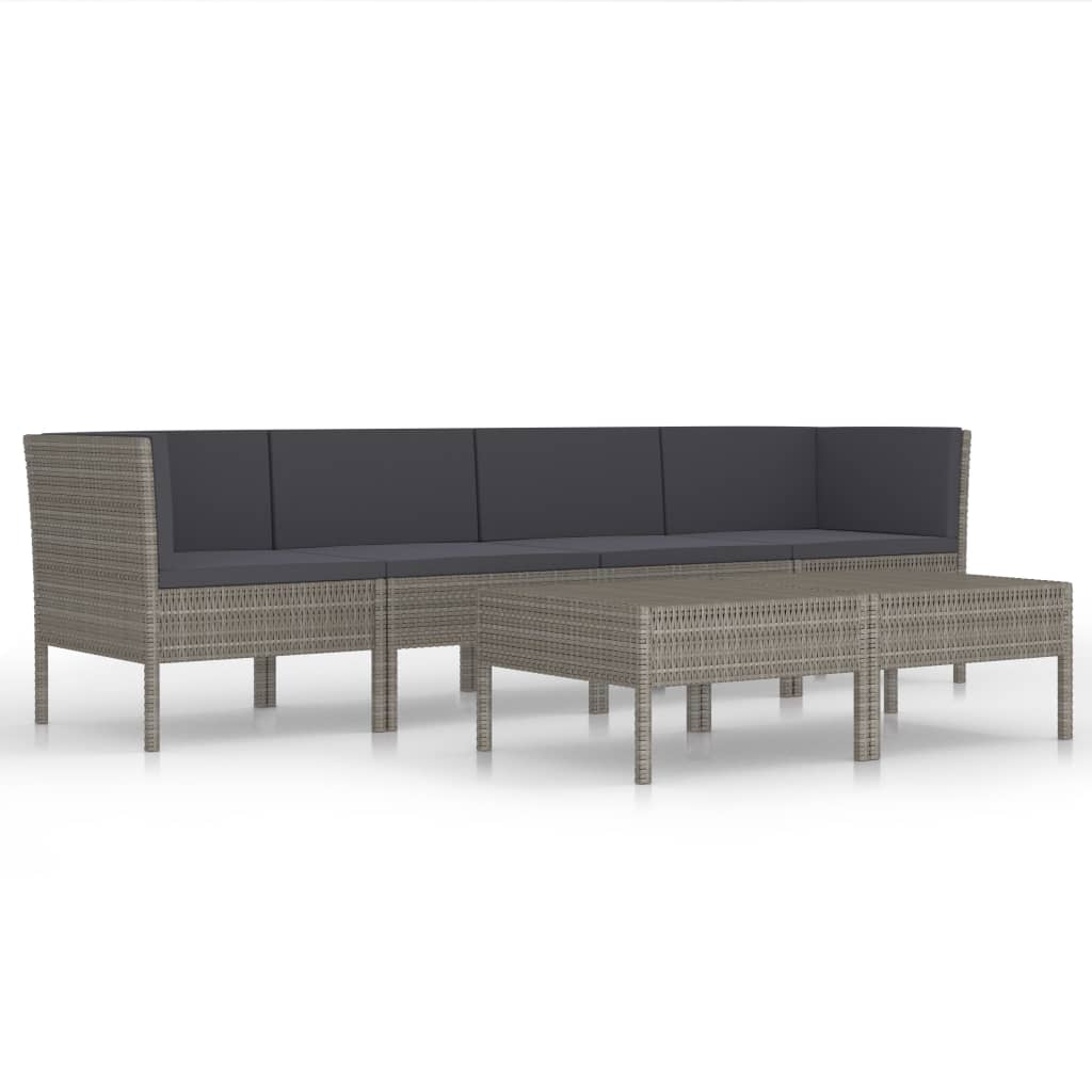 Salon de jardin 6 pcs avec coussins résine tressée gris
