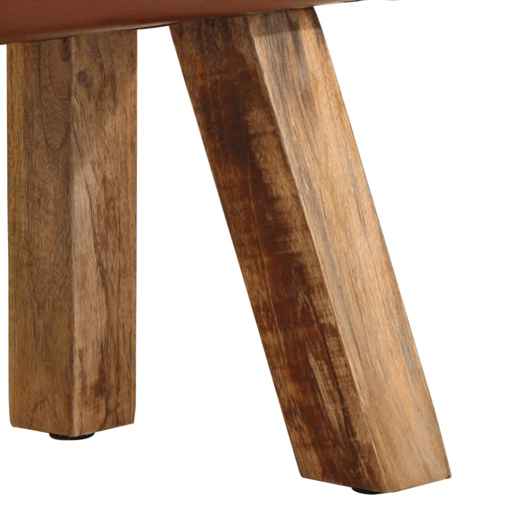 Banc saut de cheval 58 cm marron cuir véritable et manguier - XIOS